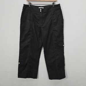 Coldwater Creek Crop Cargo‎ Pants 14 Black High Rise Pockets Zip Up Cotton Blend